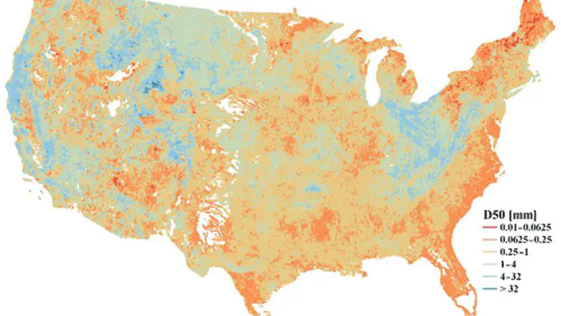 National map of median bed-material sediment particle size