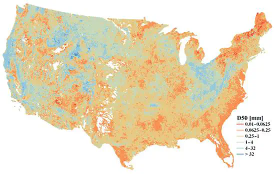 National map of median bed-material sediment particle size