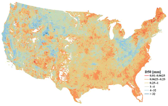 National map of median bed-material sediment particle size